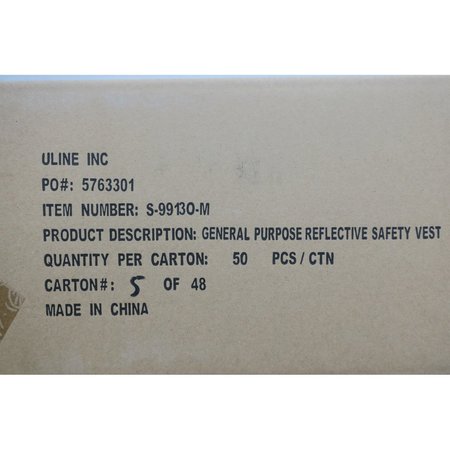 U-Line BOX OF 50 GENERAL PURPOSE REFLECTIVE SAFETY VEST S-9913O-M